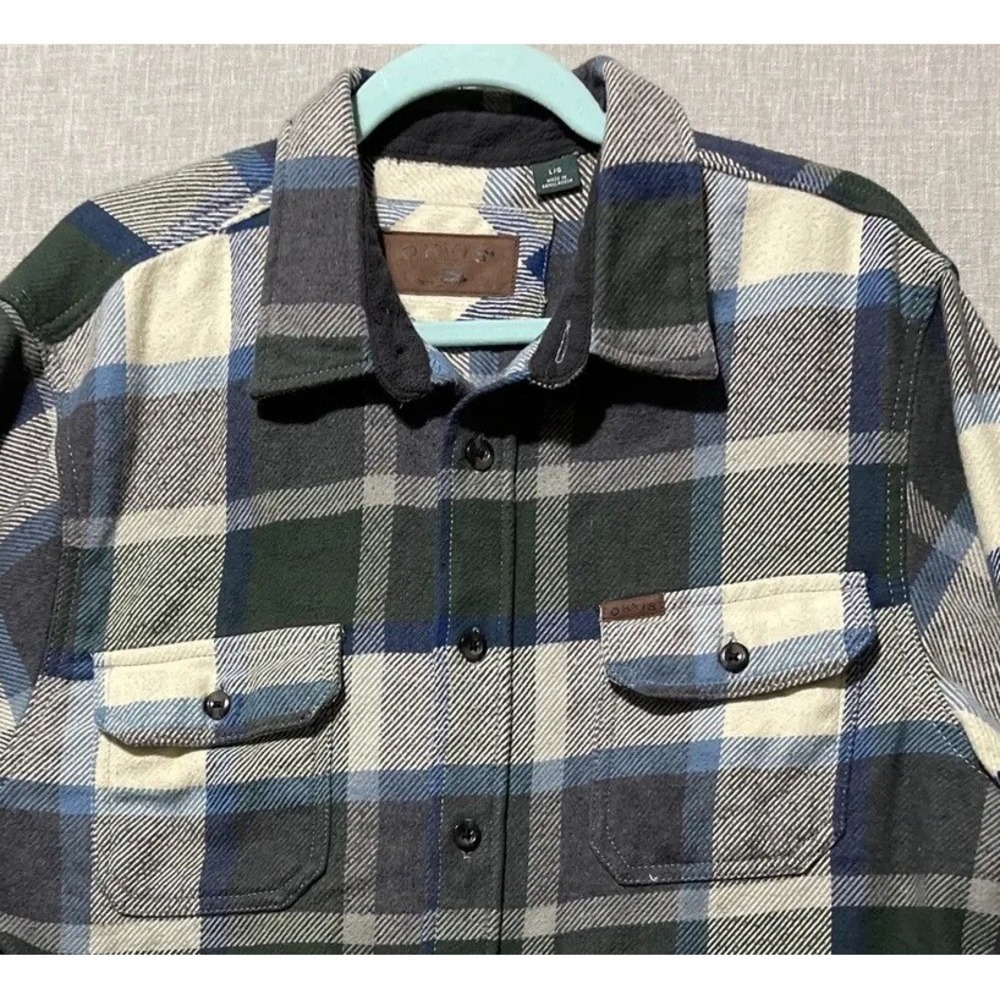 Orvis Heavy Flannel Shirt Mens Large Gray Blue Plaid‎ Heritage Outdoor